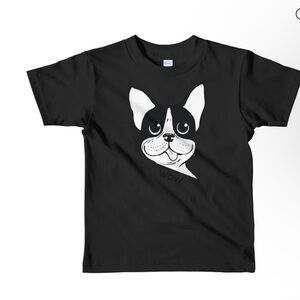 American Apparel Kids Black and White Dog Tee Boston terrier or Frenchie. NEW